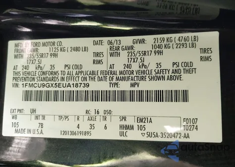 2014 Ford Escape Se from USA, damaged, VIN 1FMCU9GX5EUA18739